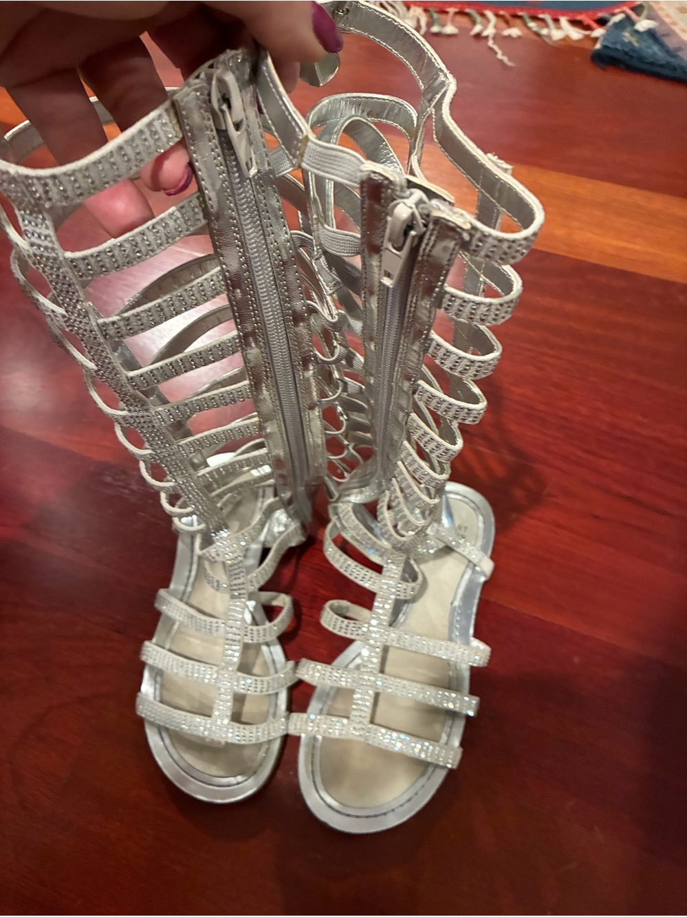 Silver Rhinestone Gladiator Sandals for girls